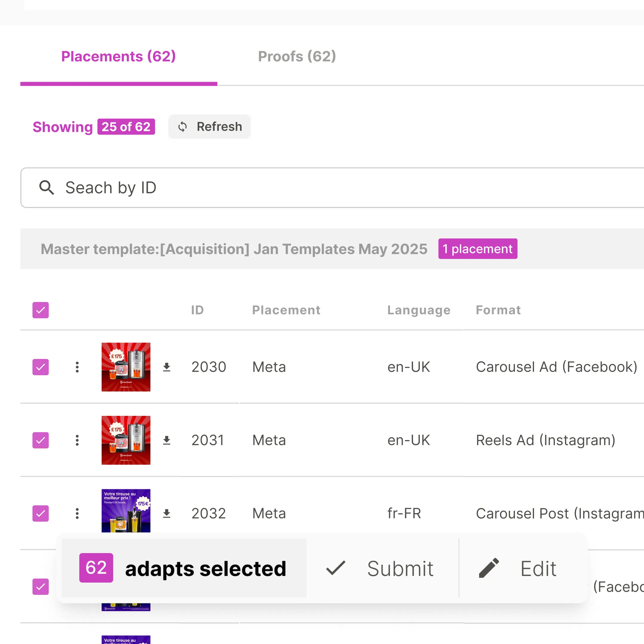 Creative automation platform showing message that output items will be available after template analysis. Represents scalable content generation using a single Figma file.
